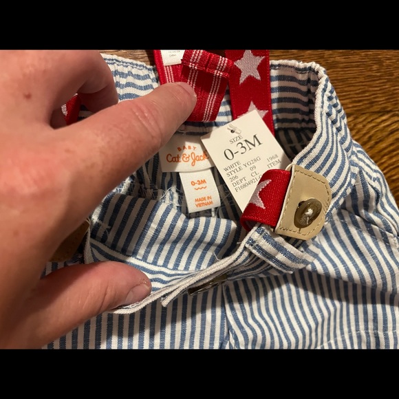 NWT Cat & Jack Blue Striped Shorts with Red Star Suspenders Size 0-3 Months - Picture 3 of 4
